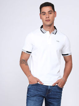 Lee - Men Solid White Slim Fit Polo T-Shirt