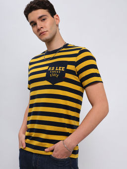 Lee - Men Striped Black Crew Neck Slim Fit T-Shirt
