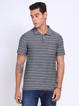 Lee - Men Stripes Blue Regular Fit Polo T-Shirt