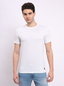 Lee - Men Printed White Crew Neck Slim Fit T-Shirt
