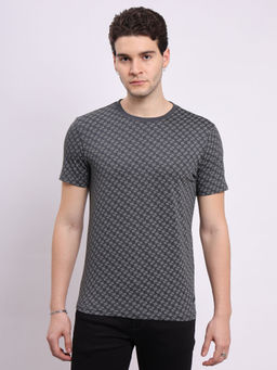 Lee - Men Printed Grey Crew Neck Slim Fit T-Shirt