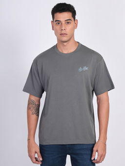 Lee - Men Printed Grey Crew Neck Oversized Fit T-Shirt