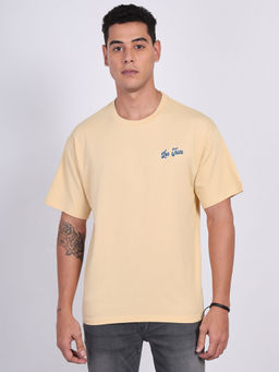 Lee - Men Printed Beige Crew Neck Oversized Fit T-Shirt