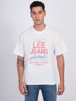 Lee - Men Graphic Print White Crew Neck Oversized T-Shirt