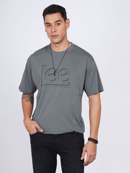 Lee - Men Logo Grey Crew Neck Oversized Fit T-Shirt