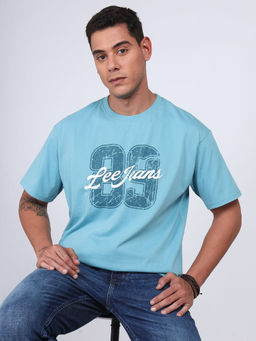 Lee - Men Graphic Print Blue Crew Neck Oversized T-Shirt
