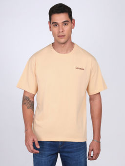 Lee - Men Printed Beige Crew Neck Oversized Fit T-Shirt