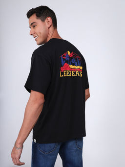 Lee - Men Printed Black Crew Neck Oversized Fit T-Shirt