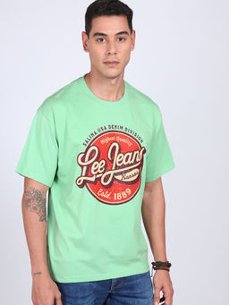 Lee - Men Graphic Print Green Crew Neck Oversized T-Shirt