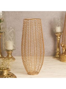 HomeTown - Orient Iron Wired Open Vase 18 x 41Cm In Gold Colour