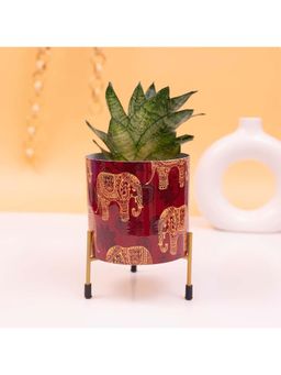 KYARI - Exotic Elephant Traditional, Metal Cylindrical Pot with Stand & Planters (Set of 2)