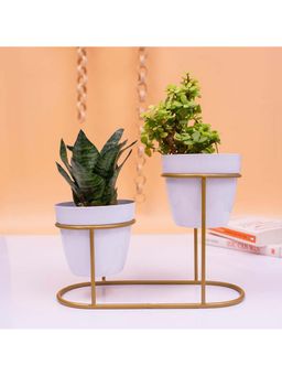 KYARI - Vanessa Mesmeric White, Metal Oblong Pot with Stand (Set of 2)