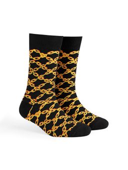 Dynamocks - Men & Women Cotton Printed Crew Length Black Socks