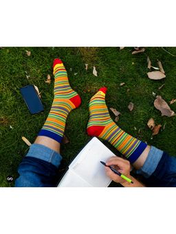 Dynamocks - Men & Women Cotton Stripes Crew Length Multi-Color Socks