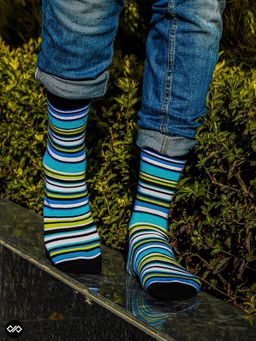 Dynamocks - Men & Women Cotton Stripes Crew Length Multi-Color Socks