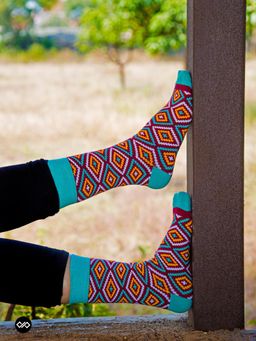 Dynamocks - Men & Women Cotton Printed Crew Length Multi-Color Socks