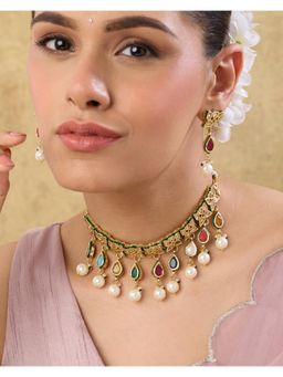 Indinoor - Navratnika Kundan Polki Necklace Set