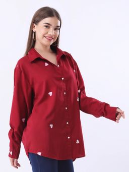 Qurvii - Maroon Heart Printed Shirt