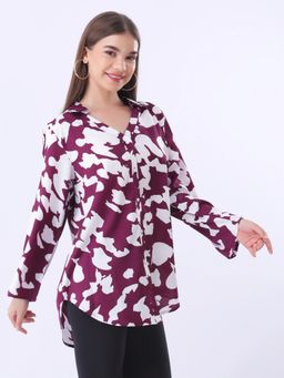Qurvii - Purple Printed Full Sleeves Shirt