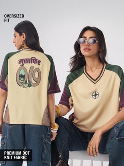 The Souled Store - Women Beige Printed Oversized T-Shirt