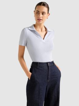 Forever New - Light Blue Addison Rib Half Sleeve Polo T-Shirt