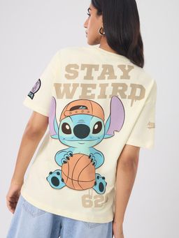 The Souled Store - Cream Official Disney Lilo and Stitch Weird Oversized T-Shirt