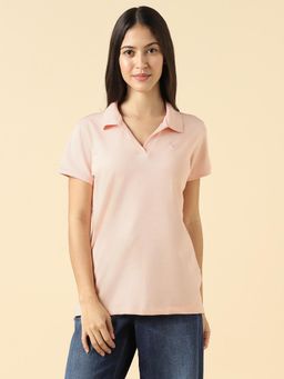 Allen Solly - Women Pink Solid Casual Polo T-Shirt