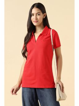 Allen Solly - Women Red Solid Casual Polo T-Shirt