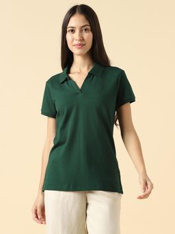 Allen Solly - Women Green Solid Casual Polo T-Shirt