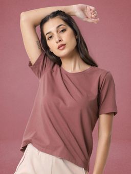 RAREISM - Women Dark Pink Cotton Blend Regular Fit Solid Round Neck T-Shirt