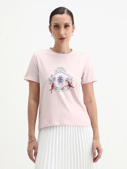 RAREISM - Light Pink Cotton Blend Round Neck Regular Fit Printed T-Shirt