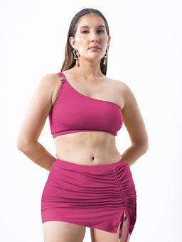 AOBA - One-Shoulder Buckle Skirted Swim Set