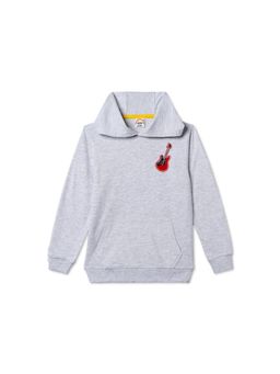ZION - Boys Hooded Sweatshirt with Guitar Applique Grey Melange