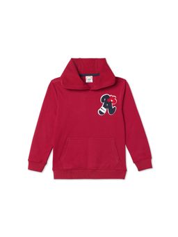 ZION - Boys Hooded Sweatshirt with Terry Embroidery Highlights Red