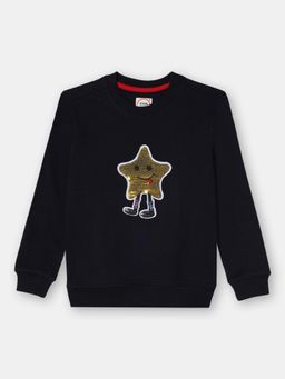 ZION - Boys Sweatshirt with Star Sequin Embroidery-Black