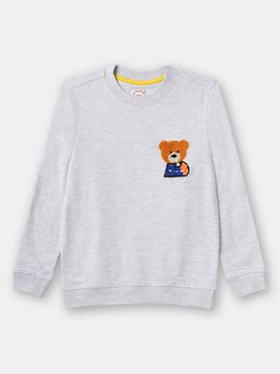 ZION - Boys Sweatshirt with Cute Bear in Terry Embroidery-Grey Melange