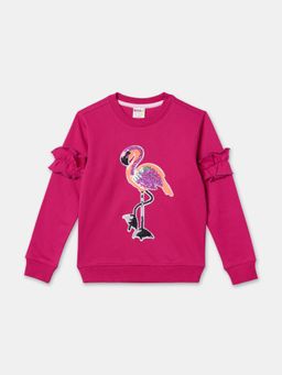 ZION - Girls Flamingo Sequined Sweatshirt-Fuchsia