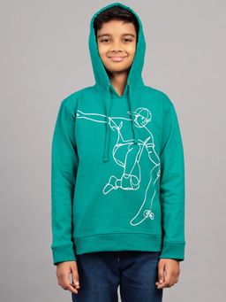 ZION - Boys Hooded Sweatshirt with Skater Print Highlight-Green