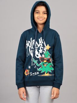 ZION - Boys Hooded Sweatshirt with Xmas Print Highlights Blue
