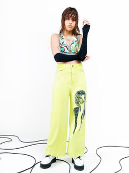 FREAKINS - Neon Green Straight Fit Lea Jeans