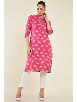 Soch - Womens Pink Rayon Floral Kurta