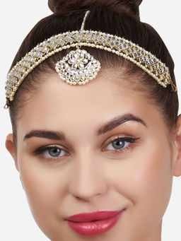 Zaveri Pearls - Gold Tone Kundan & Pearls Bridal Matha Patti Style Maangtikka-ZPFK13526