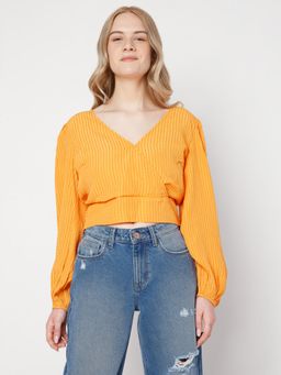 VERO MODA - Women Casual Textured Orange Top