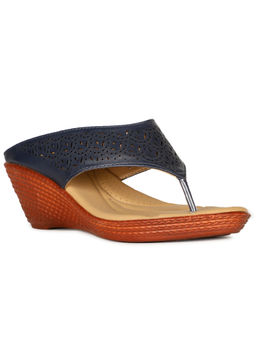 Bata - Women Slip-On Self- Design Wedges- Blue