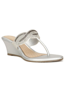 Marie Claire - Women Slip-On Embellished Wedges- Silver