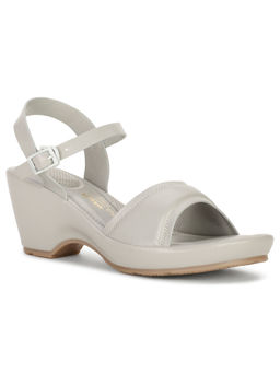 Bata - Women Buckle Solid Wedges- Grey