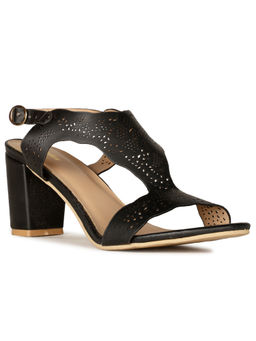 Bata - Women Buckle Self- Design Heels- Black