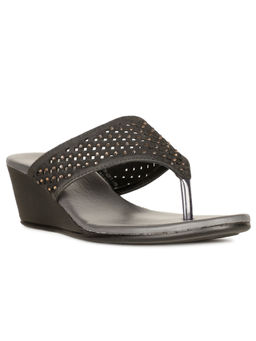 Bata - Women Slip-On Self- Design Wedge Heels- Black