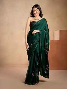 Gajra Gang - Green Zircon Crystals Soft & Flowy Saree GGSAR34 (Free Size)