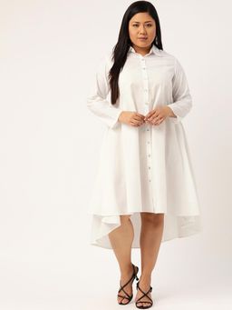 theRebelinme - Plus Size Womens White Solid Color Pure Cotton Shirt Dress